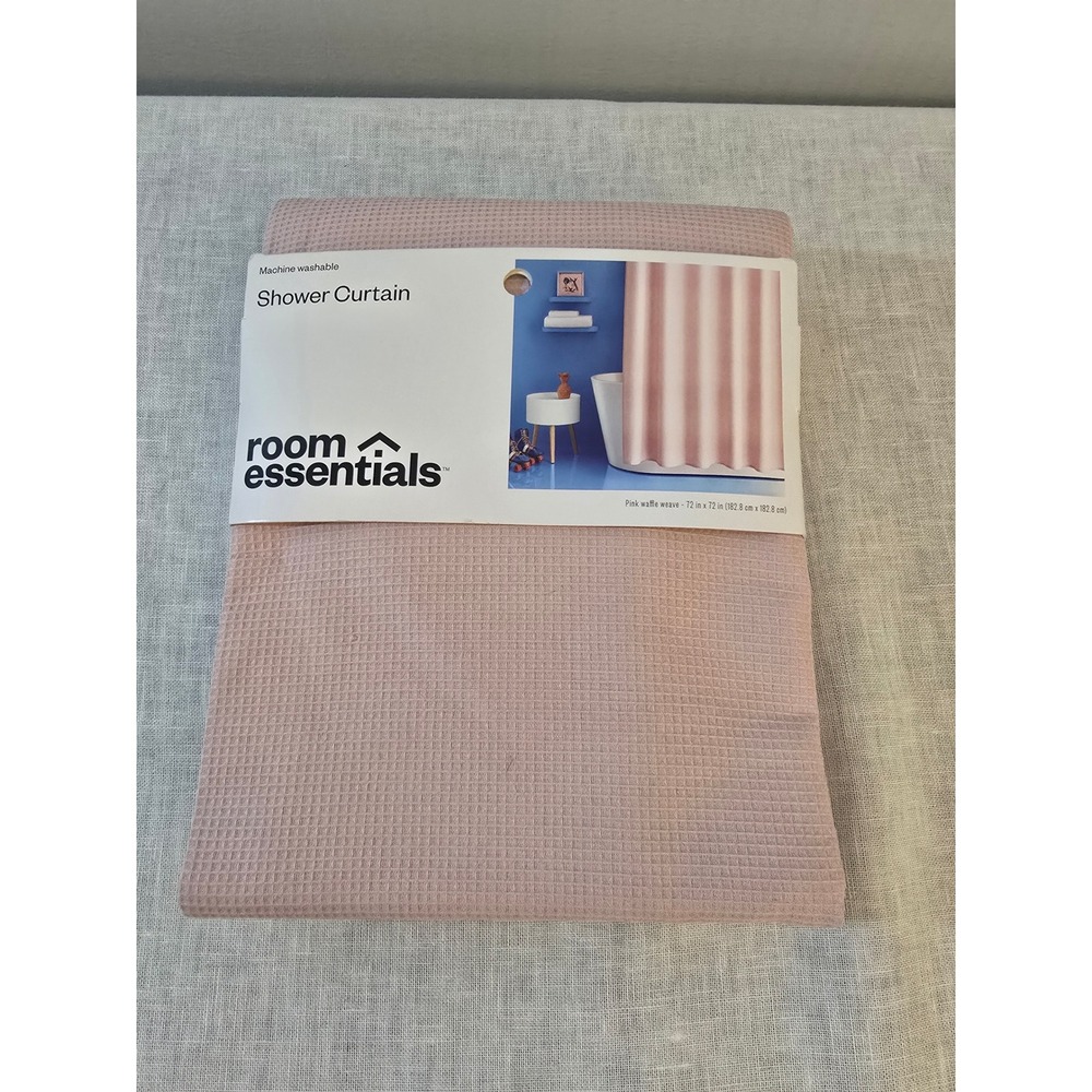 Room Essentials Shower Curtain Pink Waffle Weave 72x72 NWT